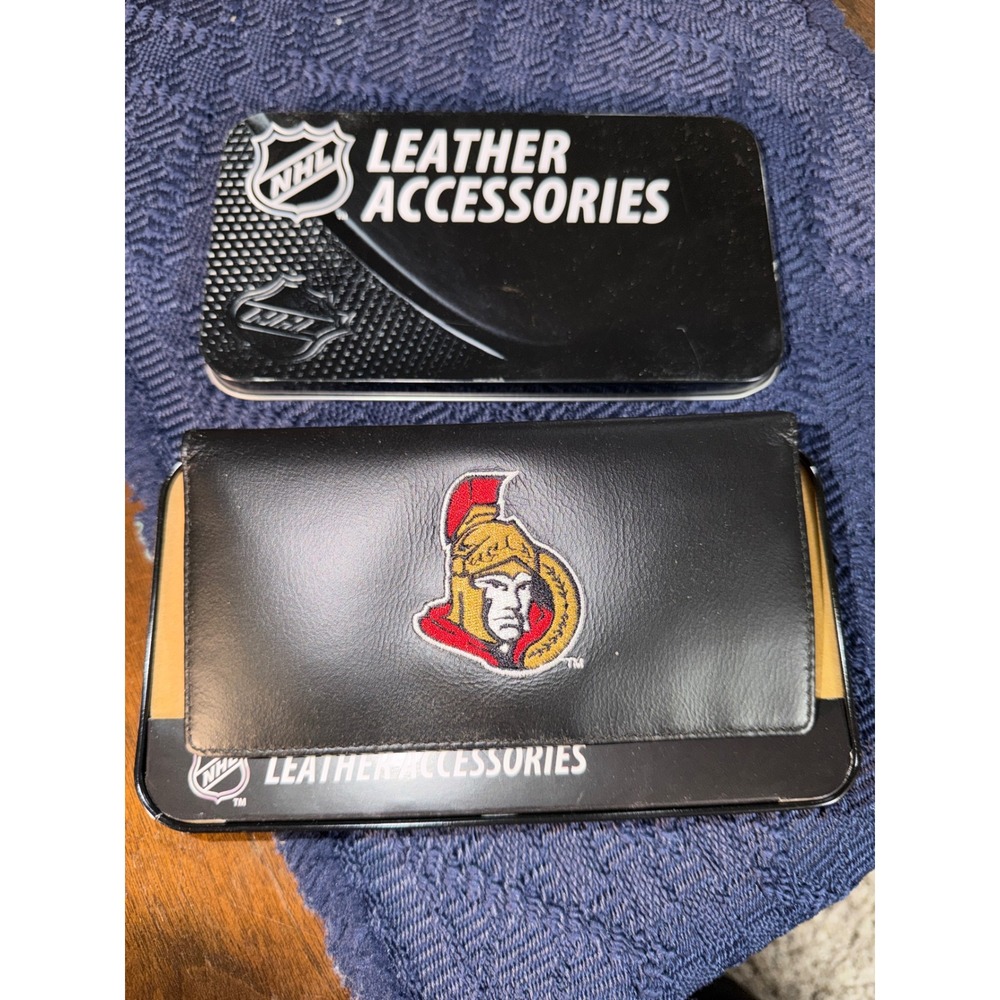 NHL Ottawa Senators Black Leather Checkbook Cover Wallet with Tin